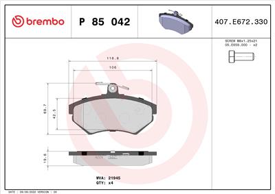 BREMBO P 85 042 Číslo výrobce: 21945. EAN: 8020584058459.