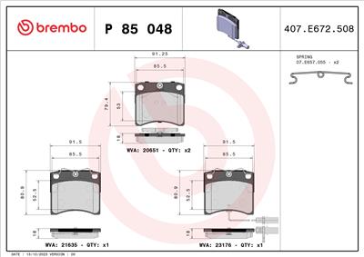 BREMBO P 85 048 Číslo výrobce: 21635. EAN: 8020584058510.