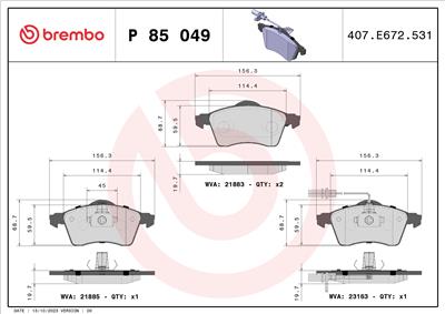 BREMBO P 85 049 Číslo výrobce: 21885. EAN: 8020584058527.