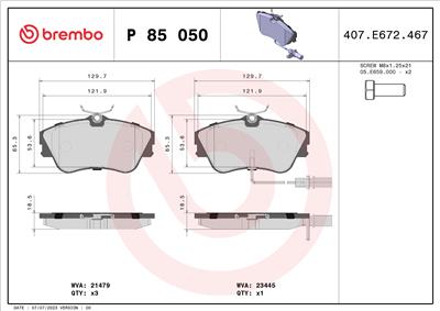 BREMBO P 85 050 Číslo výrobce: 23445. EAN: 8020584058534.