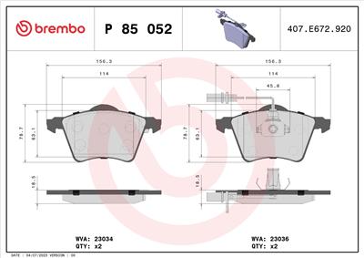 BREMBO P 85 052 Číslo výrobce: 23036. EAN: 8020584058558.