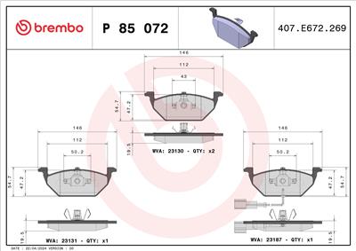 BREMBO P 85 072X Číslo výrobce: 23131. EAN: 8020584069271.