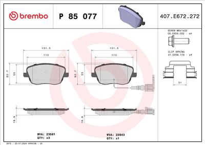 BREMBO P 85 077 Číslo výrobce: 23843. EAN: 8020584058800.