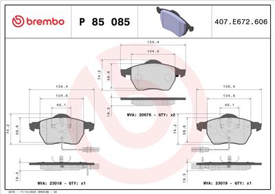 BREMBO P 85 085X Číslo výrobce: 23018. EAN: 8020584069301.