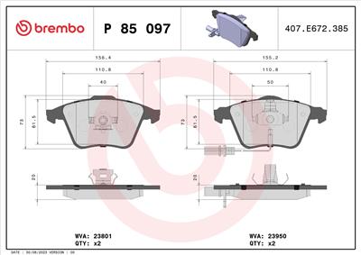 BREMBO P 85 097 Číslo výrobce: 23950. EAN: 8020584062463.