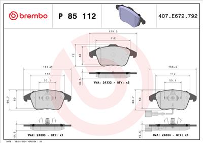 BREMBO P 85 112X Číslo výrobce: 24333. EAN: 8020584069363.