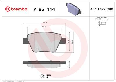BREMBO P 85 114X Číslo výrobce: 24563. EAN: 8020584069387.