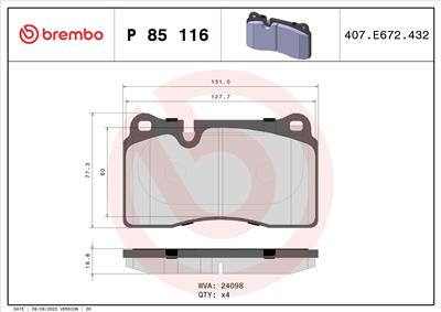 BREMBO P 85 116 Číslo výrobce: 24098. EAN: 8020584103890.