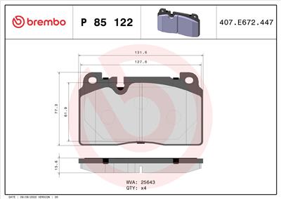 BREMBO P 85 122 Číslo výrobce: 25643. EAN: 8020584103951.