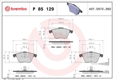 BREMBO P 85 129 Číslo výrobce: 23912. EAN: 8020584109601.