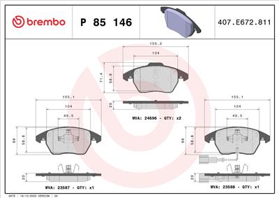 BREMBO P 85 146X Číslo výrobce: 23587. EAN: 8020584069462.