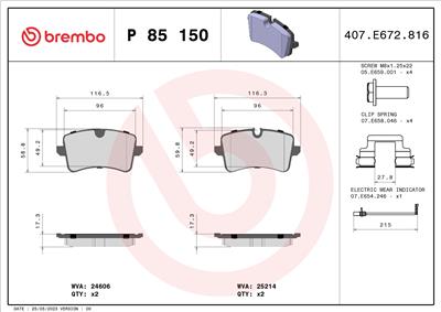 BREMBO P 85 150 Číslo výrobce: 25214. EAN: 8020584084045.