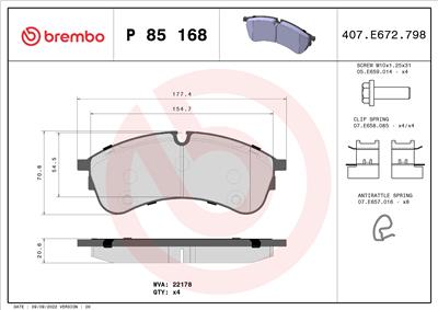 BREMBO P 85 168 Číslo výrobce: 22178. EAN: 8020584087756.