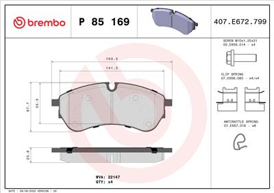 BREMBO P 85 169 Číslo výrobce: 22147. EAN: 8020584087763.