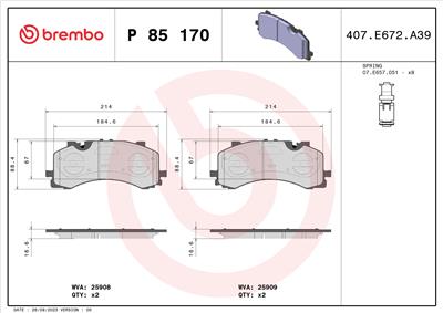 BREMBO P 85 170 Číslo výrobce: 25909. EAN: 8020584068441.