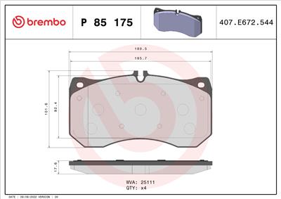 BREMBO P 85 175 Číslo výrobce: 25111. EAN: 8020584113424.
