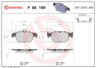 BREMBO P 85 189 EAN: 8020584120231.