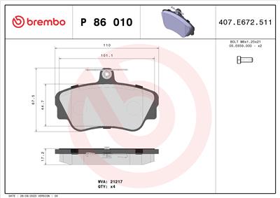 BREMBO P 86 010 Číslo výrobce: 21217. EAN: 8020584058985.
