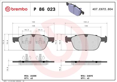 BREMBO P 86 023 Číslo výrobce: 24875. EAN: 8020584091067.