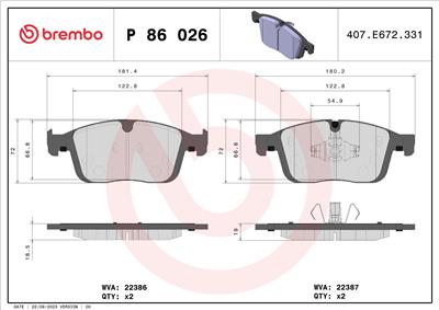 BREMBO P 86 026 Číslo výrobce: 22387. EAN: 8020584084274.