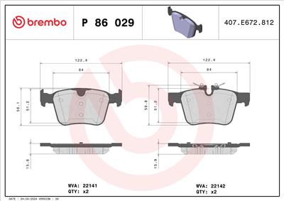 BREMBO P 86 029 Číslo výrobce: 22142. EAN: 8020584087282.