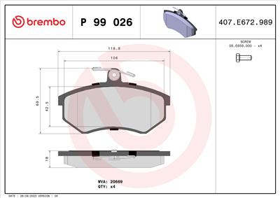 BREMBO P 99 026 Číslo výrobce: 20669. EAN: 8020584083970.