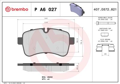 BREMBO P A6 027 Číslo výrobce: 29232. EAN: 8020584062692.