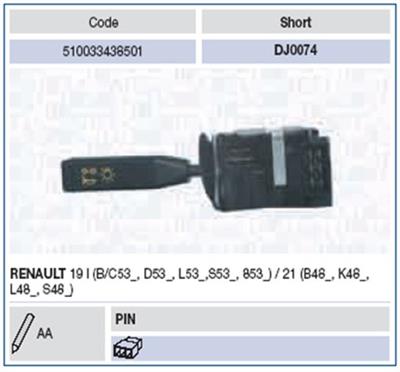 MAGNETI MARELLI 510033438501 Číslo výrobce: DJ0074. EAN: 8001063121611.
