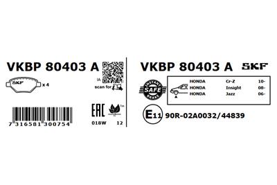 SKF VKBP 80403 A Číslo výrobce: 24979. EAN: 7316581300754.