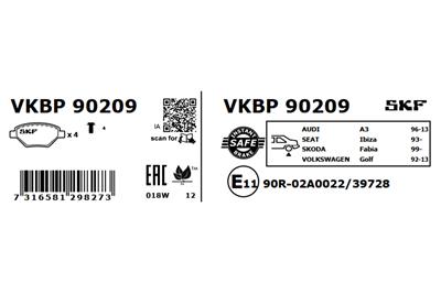 SKF VKBP 90209 Číslo výrobce: 20960. EAN: 7316581298273.