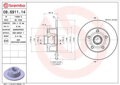 BREMBO 08.6911.14 EAN: 8020584012826.