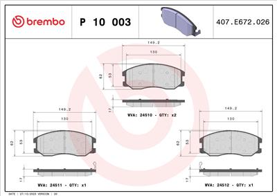 BREMBO P 10 003 Číslo výrobce: 24511. EAN: 8020584060025.