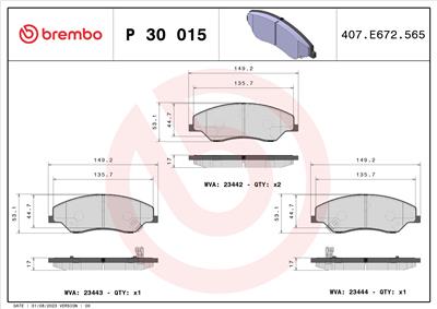 BREMBO P 30 015 Číslo výrobce: 23443. EAN: 8020584052853.
