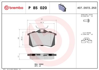 BREMBO P 85 020X Číslo výrobce: 23554. EAN: 8020584069240.