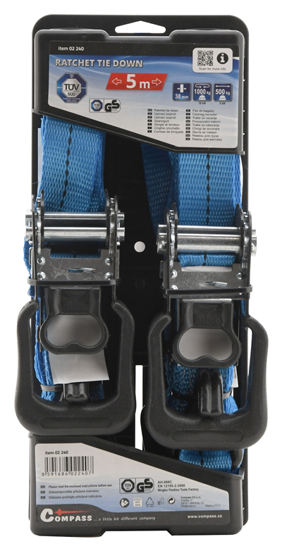 POPRUH S RÁČNOU A HÁKY 2 ks, 400 daN, 32 mm x 4,9 m, TÜV