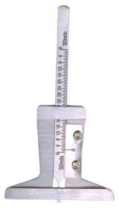 Měřič hloubky dezénu pneu, kovový plochý 0-32mm