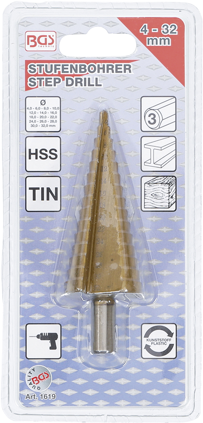 Kónický vrták HSS 4,0 - 32,0 mm- BGS 1619
