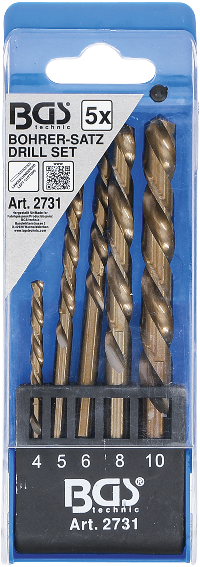 Vrtáky HSS 3,0 - 10,0 mm, titánové, ľavé - BGS 2731