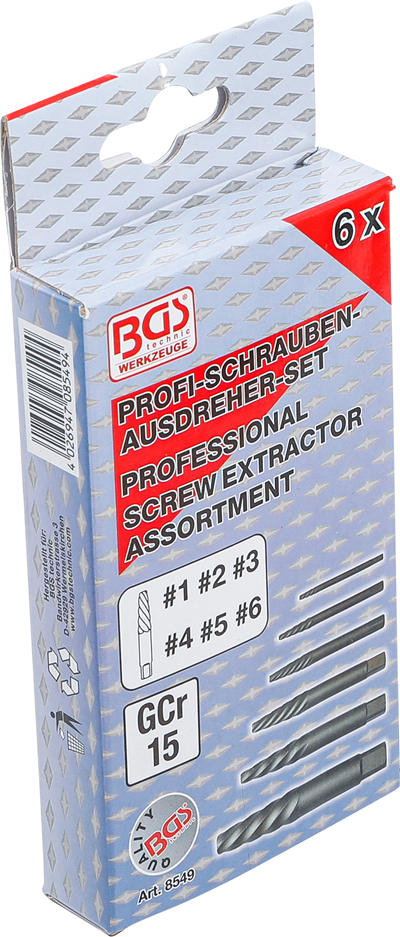 Vyťahovače zlomených skrutiek (6ks)- BGS 8549