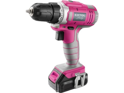 Lady AKU vrtací šroubovák, 12V, 1300mAh, svítilna růžový - EXTOL LADY
