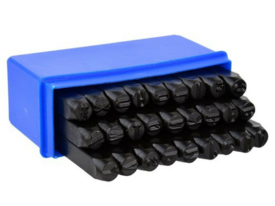 Dierovače písmen, 8 mm, sada 27 kusov
