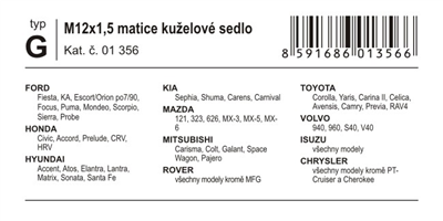 01356 Poj. matice kol M12x1,50 kuželové sedlo (G)