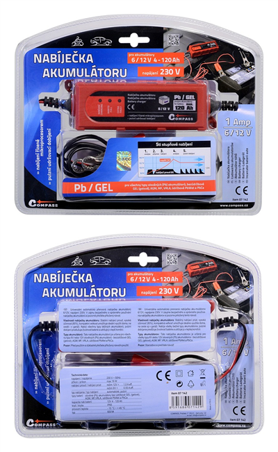 07142 Mikroprocesorová nabíjačka 1Amp 6/12V PB/GEL max. 120Ah