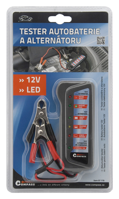 07170 Tester autobaterie a alternátoru 12V