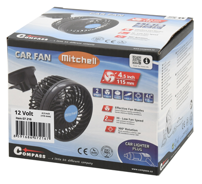 07216 Ventilátor MITCHELL 115mm 12V na přísavku