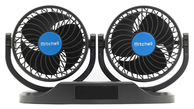 07224 Ventilátor MITCHELL DUO 2x130mm 12V na palubní desku s teploměrem