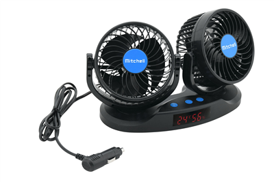07224 Ventilátor MITCHELL DUO 2x130mm 12V na palubní desku s teploměrem