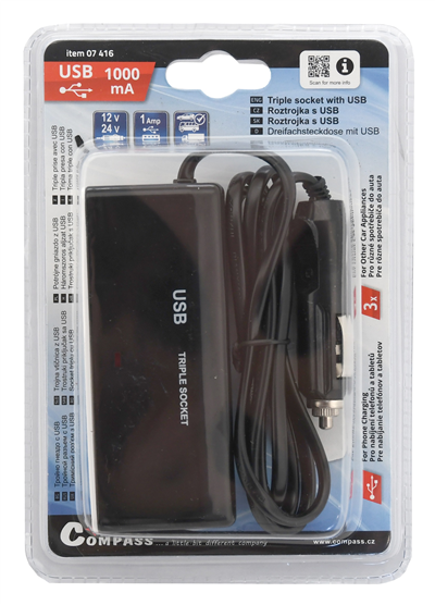 07416 Roztrojka 12/24V + USB 1000mA