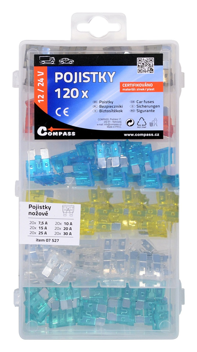 07527 Pojistky nožové sada 120ks 7,5/10/15/20/25/30Amp
