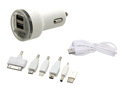 07680 Nabíječka telefonu 12V 2,1A (Iphone 4-8, miniUSB, microUSB, USB-C)
